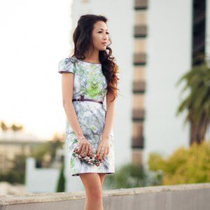 Elegant Green and White Floral Dress